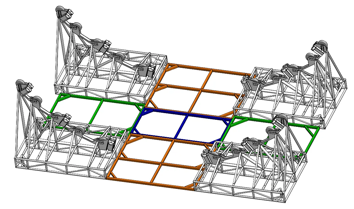 Modèle 3D d'une structure scénique en treillis, étudiée au bureau d'études Weezar